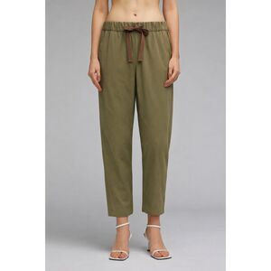 Semicouture Pantalone Donna Cotton Blend Drawstring Pant in Light Olive Size 40